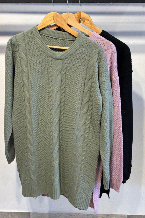 SWEATER OVER LARGO PUNTO ARROZ CON TRIPLE TRENZAS - Imagen 2