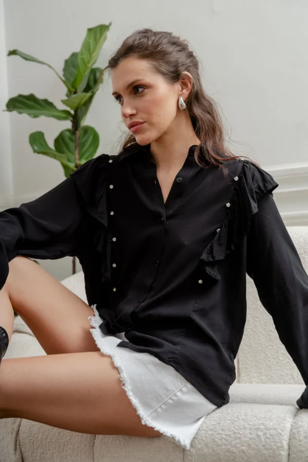 CAMISA CON STRASS EN VOLADO - Imagen 3