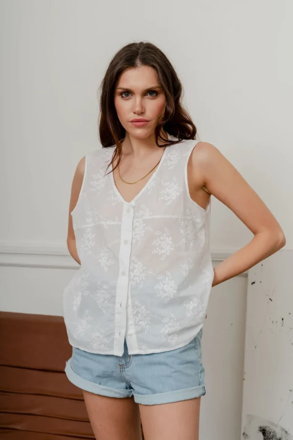 CAMISA DE BRODERIE SIN MANGAS