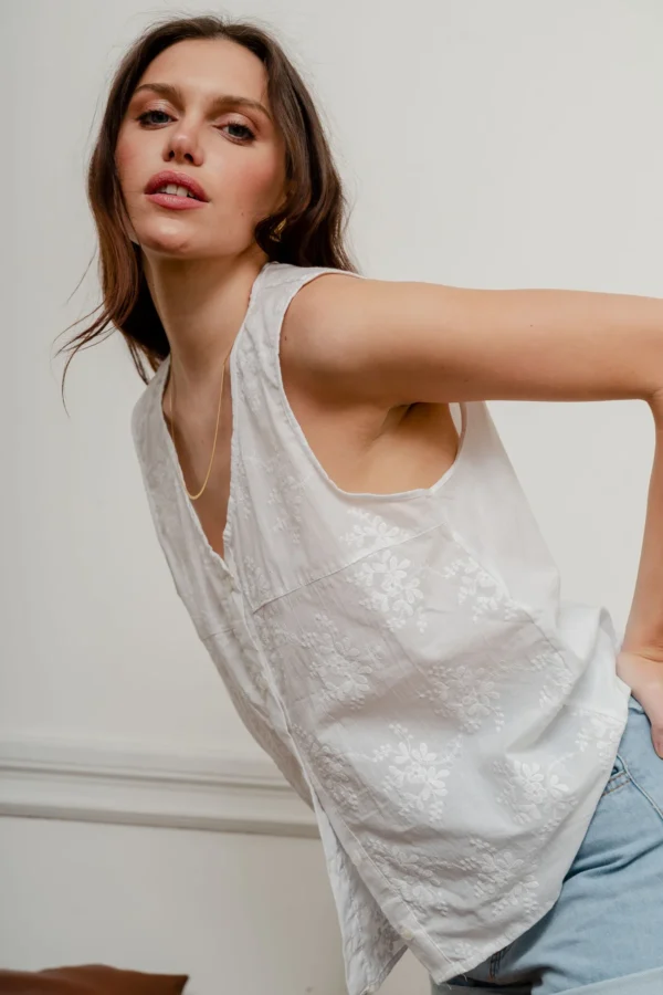 CAMISA DE BRODERIE SIN MANGAS - Imagen 3