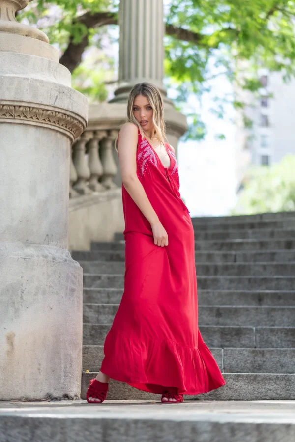 VESTIDO LARGO CON DIBUJO DE FUEGUITO EN TAZAS - Imagen 3