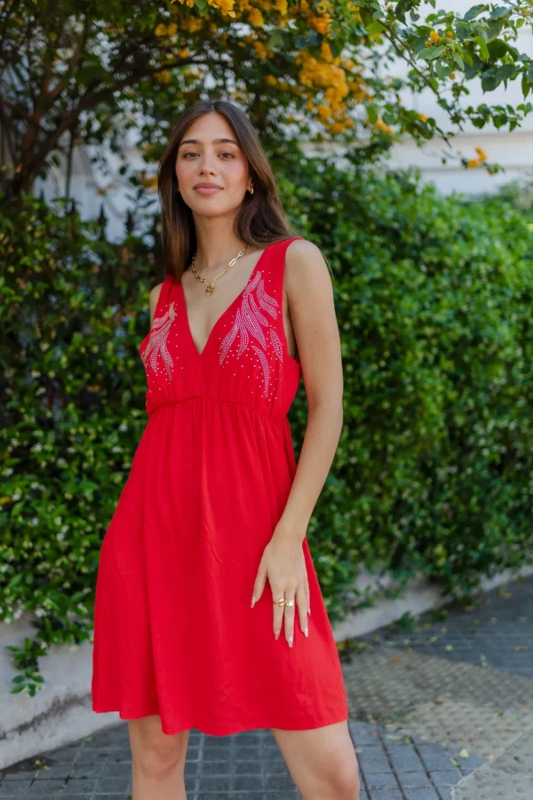VESTIDO CORTO ESCOTE V PROFUNDO FUEGUITO - Imagen 2
