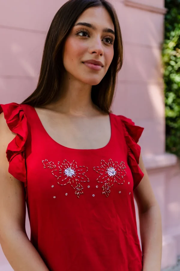VESTIDO CORTO CON FLOR, BORDADO A MANO - Imagen 4
