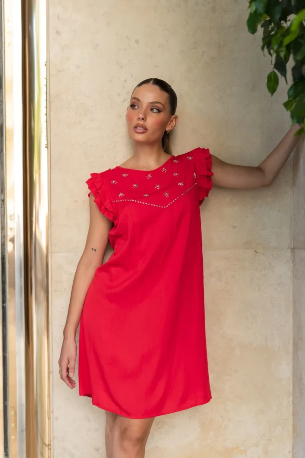 VESTIDO EVASE CON VOLADOS